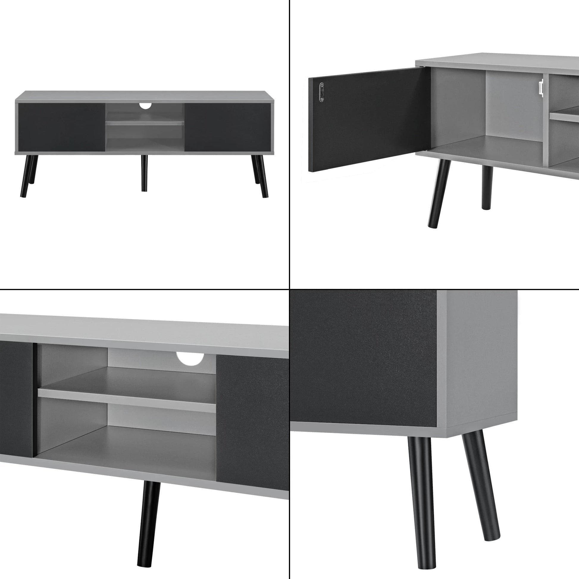 In And OutdoorMatch Delta-meubel Odalys - 120x29,5x46,5 cm - Lichtgrijs en Zwart - Spaanplaat en Hout - Stijlvol design TV cabinet