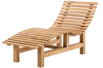 In And OutdoorMatch Designer ligbank Anibal - Brede latjes - Houten bank - Tuinbank - Loungebank buiten - Ligbed Garden Bench