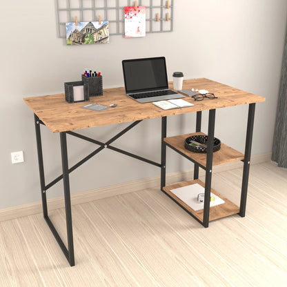 In And OutdoorMatch Desk Dublin - Laptoptafel - 75x120x60 cm - Zwart en Eiken - Spaanplaat en Metaal - Met 2 Planken - Modern Design Desk