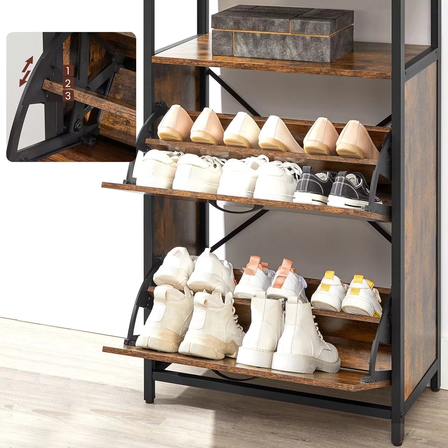 In And OutdoorMatch Dressoir en schoenenkast Bart - 2 in 1 - Industrieel - Schoenenrek - Consoletafel - Gangtafel - Bijzettafel - 95cm shoe rack