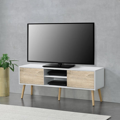 In And OutdoorMatch Earnest-meubel Graca - 120x29,5x46,5 cm - Wit Eiken - Spaanplaat en Hout - Stijlvol design TV cabinet