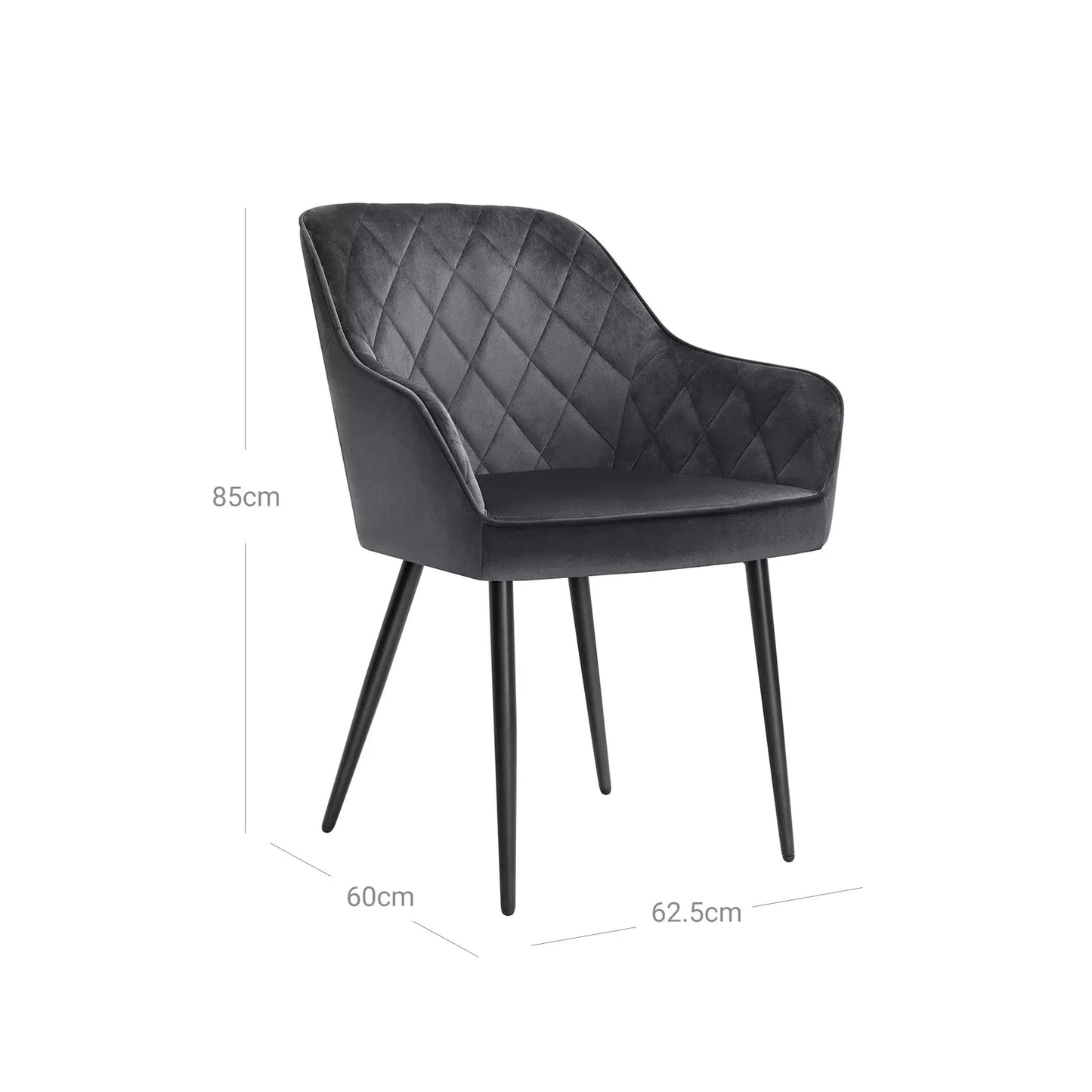 In And OutdoorMatch Eetkamerstoel Donald - Fauteuil - Met Armleuningen - Zitbreedte 49 cm - Metalen poten - Fluwelen bekleding - Draagvermogen tot 110 kg - Grijs Eetkamerstoel