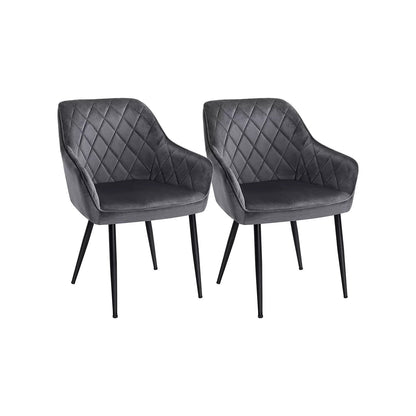 In And OutdoorMatch Eetkamerstoel Mittie - Fauteuil - Met Armleuningen - Zitbreedte 49 cm - Metalen poten - Fluwelen bekleding - Draagvermogen tot 110 kg - Grijs Eetkamerstoel