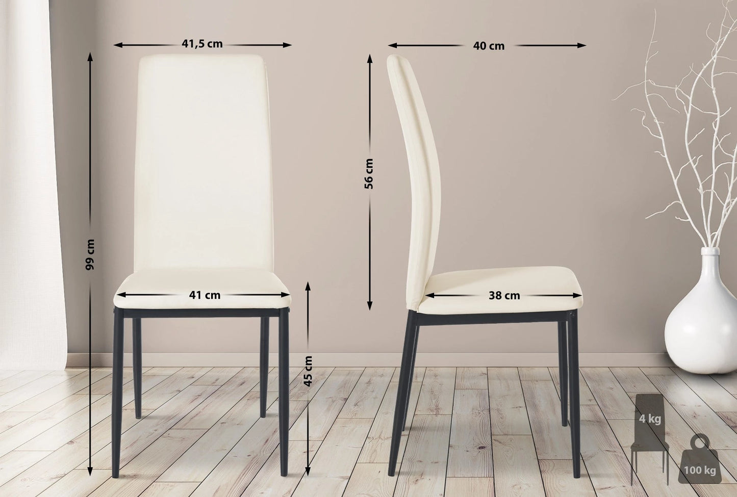 In And OutdoorMatch Eetkamerstoelen Agnes - Crème - Set van 4 - Kunstleer - Hoogwaardige bekleding - Stijlvolle eetkamerstoelen - Luxe uitstraling Eetkamerstoel