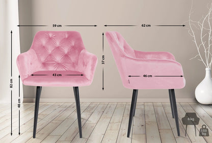 In And OutdoorMatch Eetkamerstoelen Alaya - Roze - Set van 2 - Fluweel - Hoogwaardige bekleding - Stijlvolle eetkamerstoelen - Luxe uitstraling Eetkamerstoel