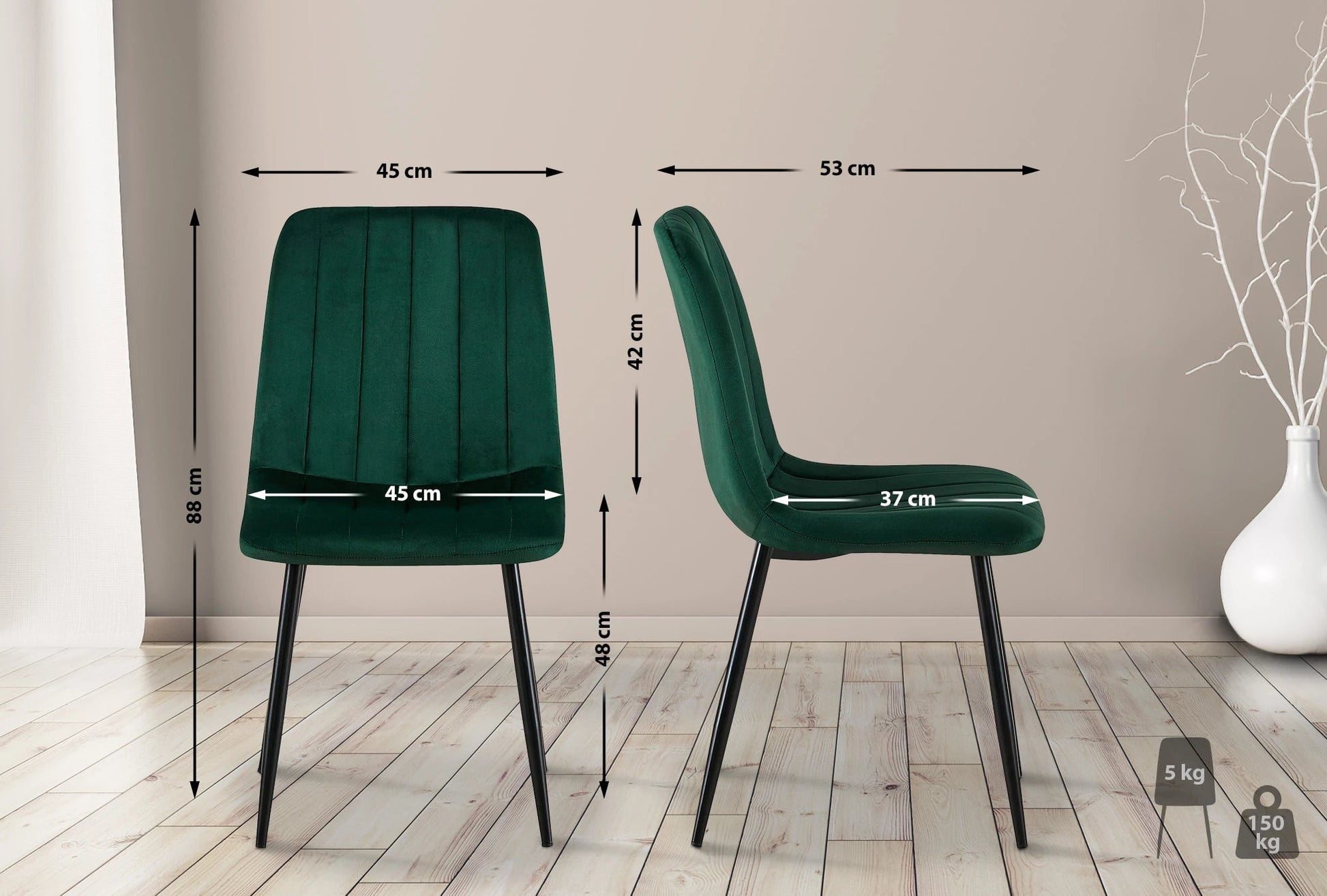 In And OutdoorMatch Eetkamerstoelen Bridgette - Groen - Set van 4 - Fluweel - Hoogwaardige bekleding - Decoratieve eetkamerstoel - Stabiel metalen frame Eetkamerstoel