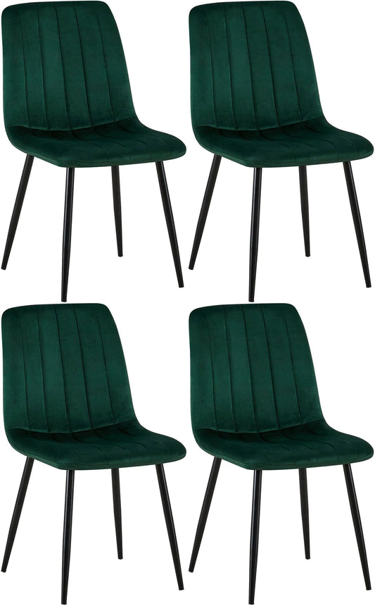 In And OutdoorMatch Eetkamerstoelen Bridgette - Groen - Set van 4 - Fluweel - Hoogwaardige bekleding - Decoratieve eetkamerstoel - Stabiel metalen frame Eetkamerstoel