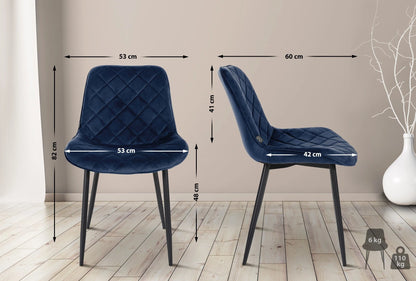 In And OutdoorMatch Eetkamerstoelen Leanne - Blauw - Set van 4 - Fluweel - Hoogwaardige bekleding - Exclusieve eetkamerstoelen - Stijlvolle uitstraling Eetkamerstoel