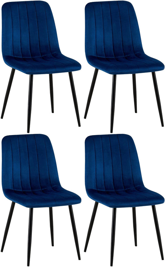 In And OutdoorMatch Eetkamerstoelen Letty - Blauw - Set van 4 - Fluweel - Hoogwaardige bekleding - Decoratieve eetkamerstoel - Stabiel metalen frame Eetkamerstoel