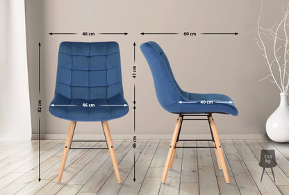 In And OutdoorMatch Eetkamerstoelen Netta - Blauw - Set van 2 - Fluweel - Hoogwaardige bekleding - Stijlvolle eetkamerstoelen - Luxe uitstraling Eetkamerstoel