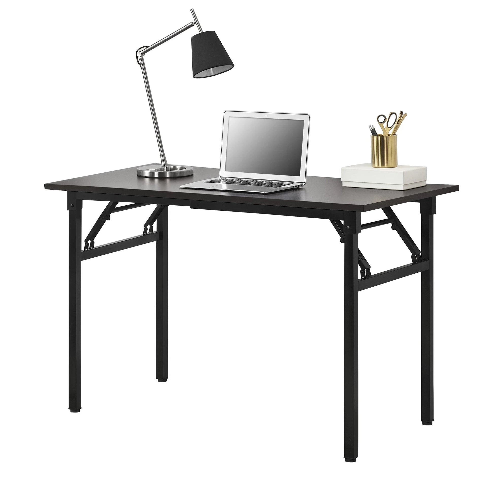 In And OutdoorMatch Eettafel Marielle - Bureau - 120x60x75 - 76,4 cm - Opvouwbaar - Verstelbaar - Donkerbruin en Zwart - Modern Design Eettafel/ Eetkamertafel