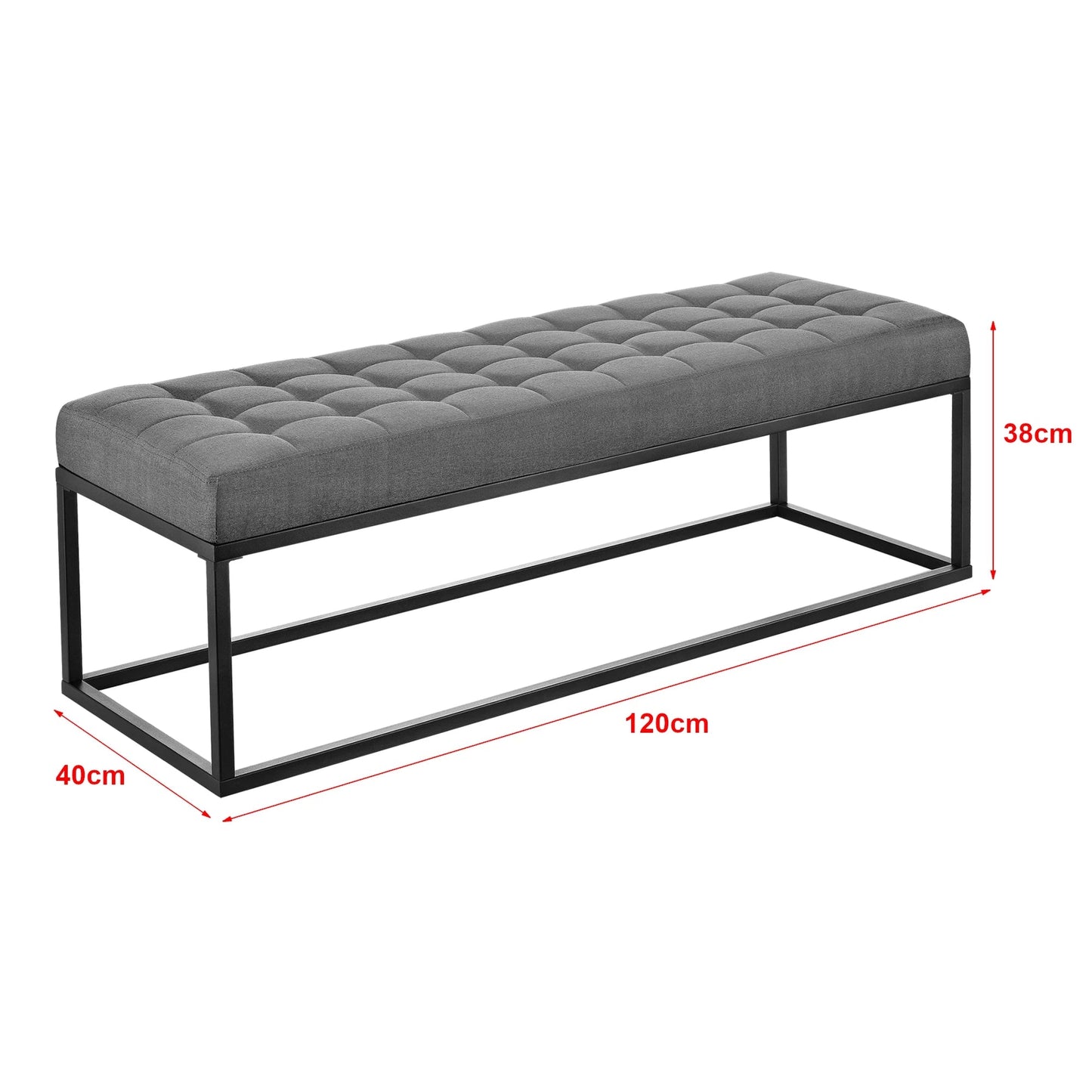 In And OutdoorMatch Elegante Halbank Hailey - Gestoffeerde Bank - Stof - 120x40x38cm - Grijs - Metalen Frame Bank