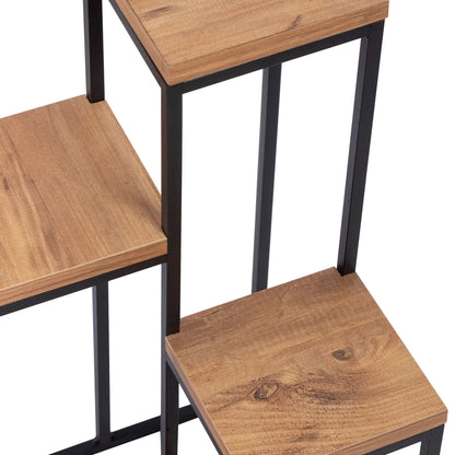 In And OutdoorMatch Elegante Plant Standaard Ivo - 67x34x34 cm - Zwart en Houtkleurig - Praktisch - 4 Planken Bijzetttafel