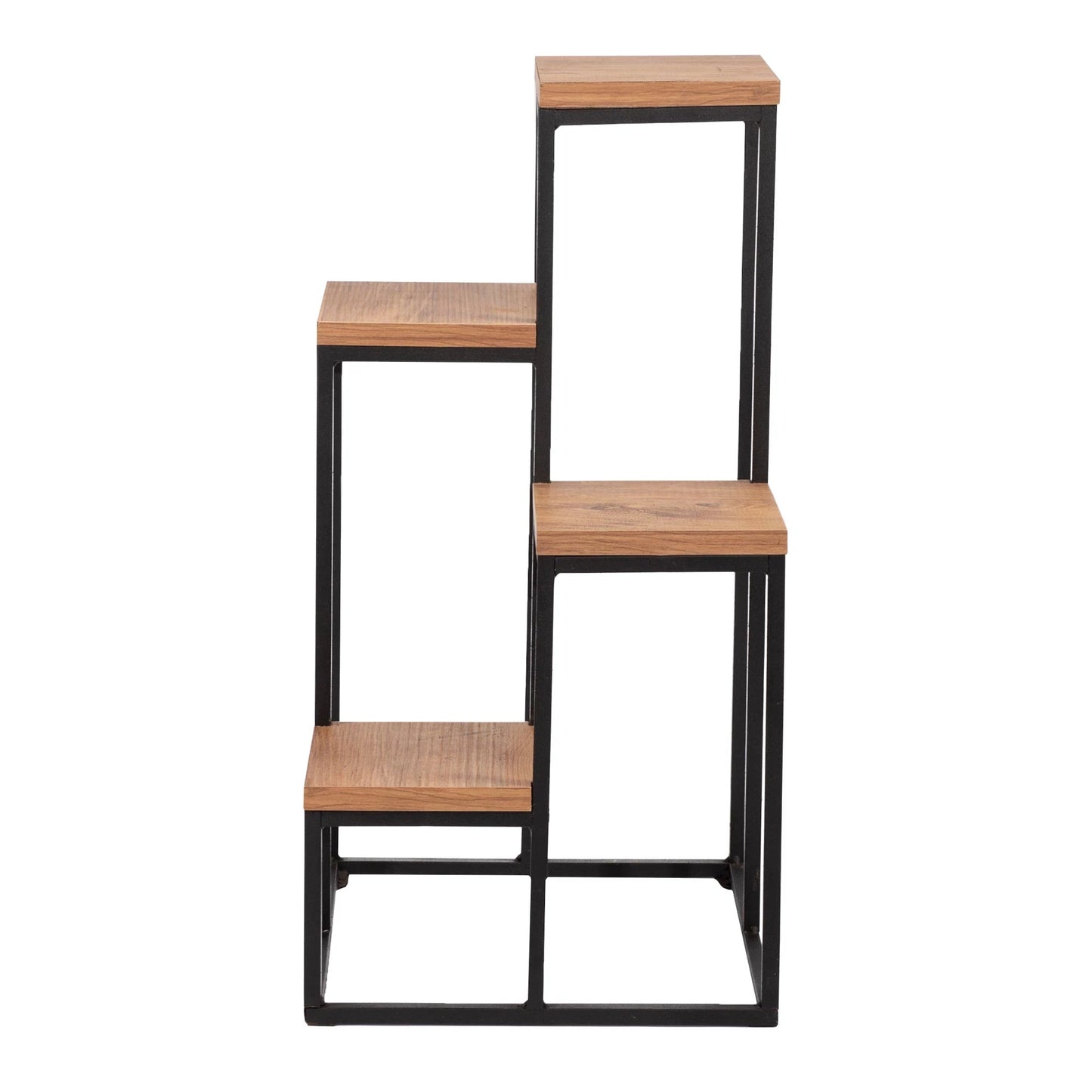 In And OutdoorMatch Elegante Plant Standaard Ivo - 67x34x34 cm - Zwart en Houtkleurig - Praktisch - 4 Planken Bijzetttafel