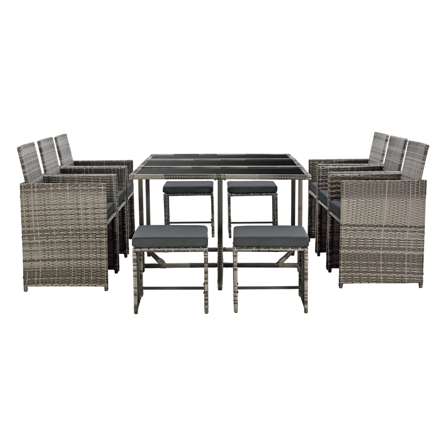 In And OutdoorMatch Elegante Tuinset Petery - 11-delig - Loungeset - Gemêleerd Grijs - Staal - Tempered Glass - Stof - Weerbestendig - Garden set