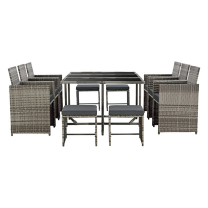 In And OutdoorMatch Elegante Tuinset Petery - 11-delig - Loungeset - Gemêleerd Grijs - Staal - Tempered Glass - Stof - Weerbestendig - Garden set