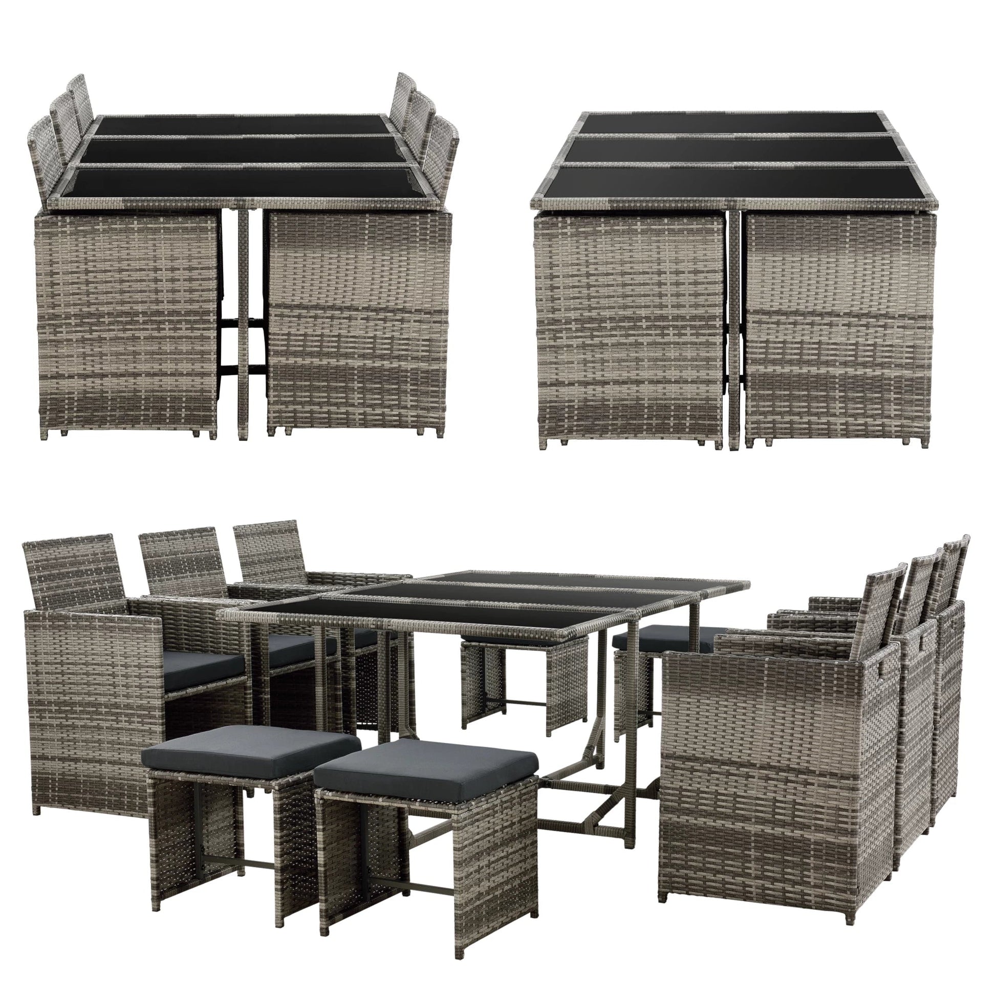 In And OutdoorMatch Elegante Tuinset Petery - 11-delig - Loungeset - Gemêleerd Grijs - Staal - Tempered Glass - Stof - Weerbestendig - Garden set