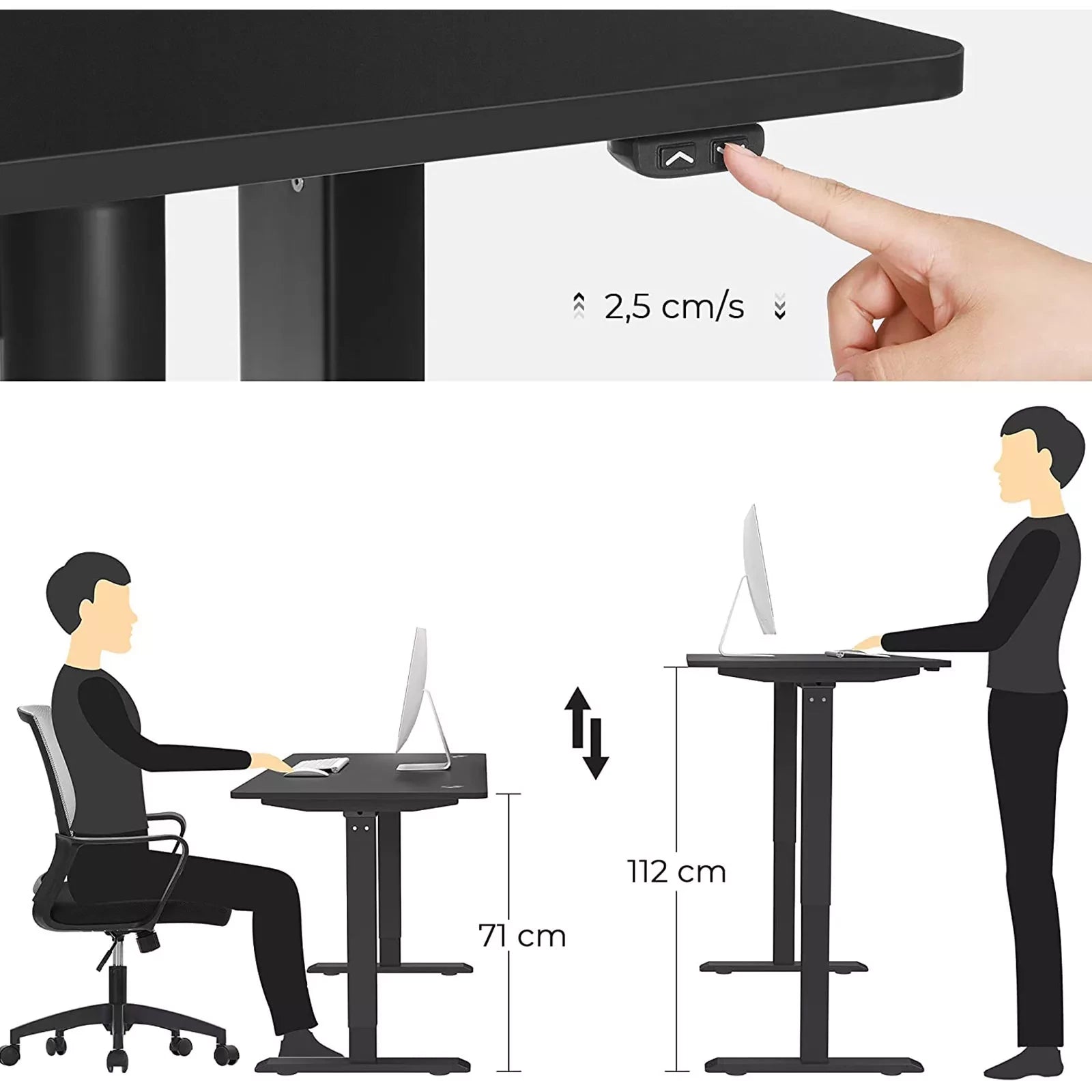 In And OutdoorMatch Elektrisch zit-sta bureau Andrejs - Hoogte verstelbaar 73-114cm - Industrieel - 100kg draagvermogen - 70x140cm Desk