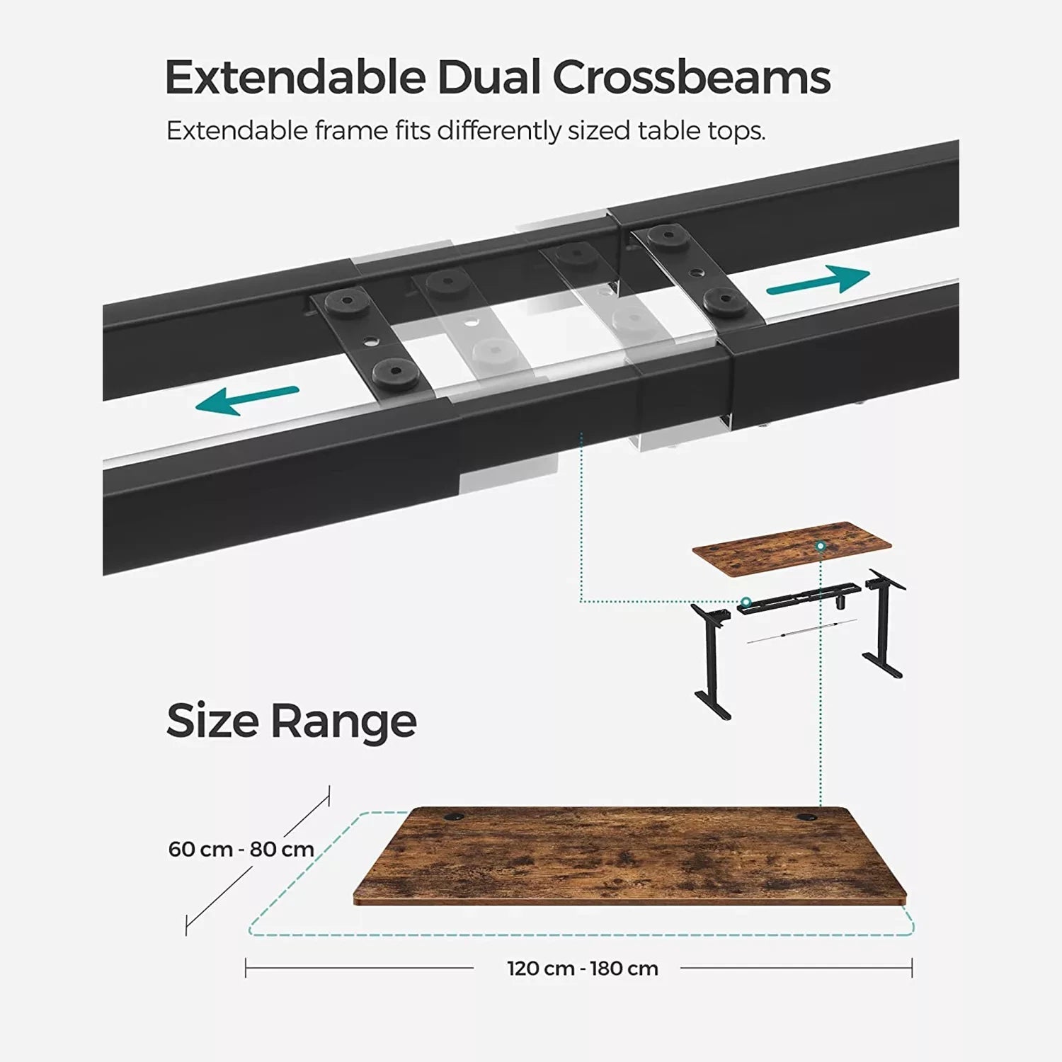 In And OutdoorMatch Elektrisch zit-sta bureau Grosvenor - Hoogte verstelbaar 73-114cm - Industrieel - 100kg draagvermogen - 70x140cm Desk