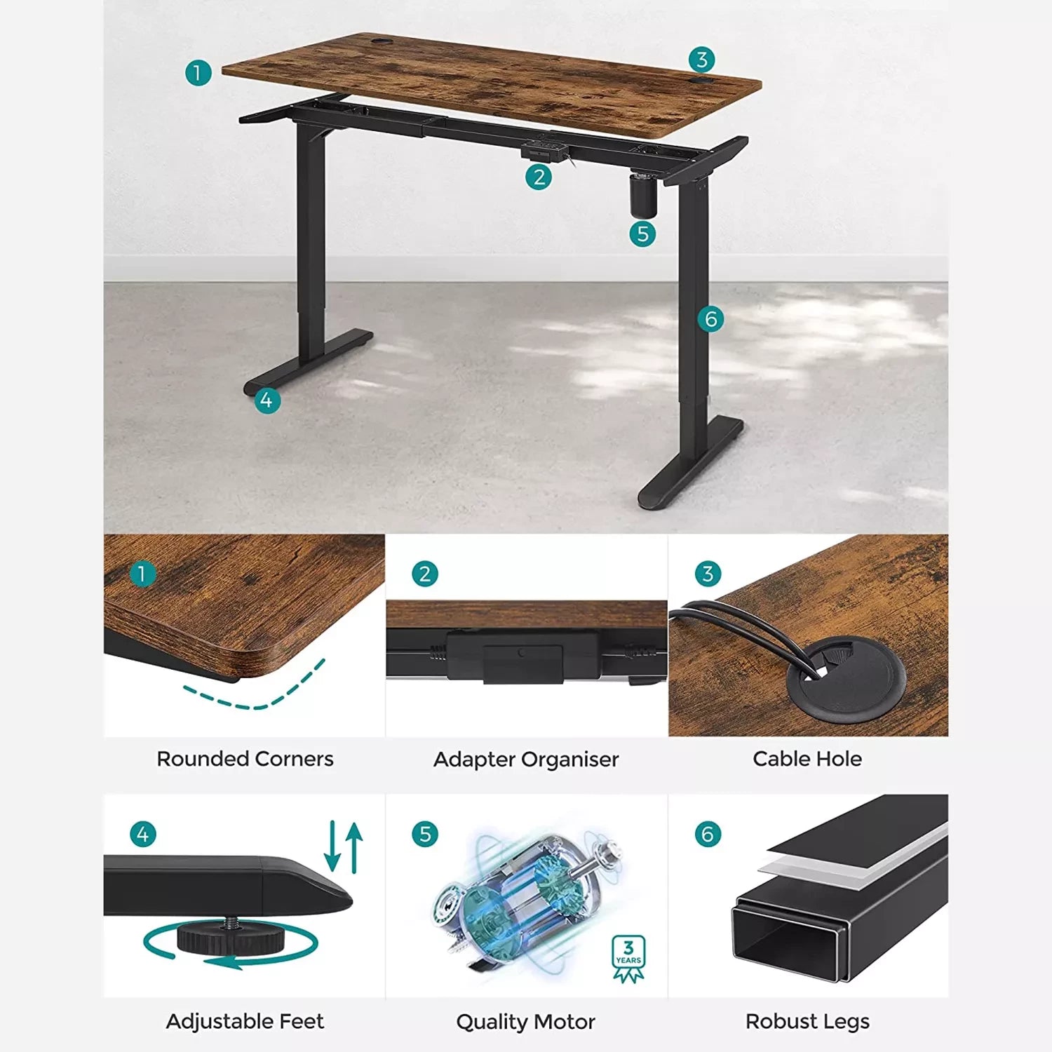 In And OutdoorMatch Elektrisch zit-sta bureau Grosvenor - Hoogte verstelbaar 73-114cm - Industrieel - 100kg draagvermogen - 70x140cm Desk