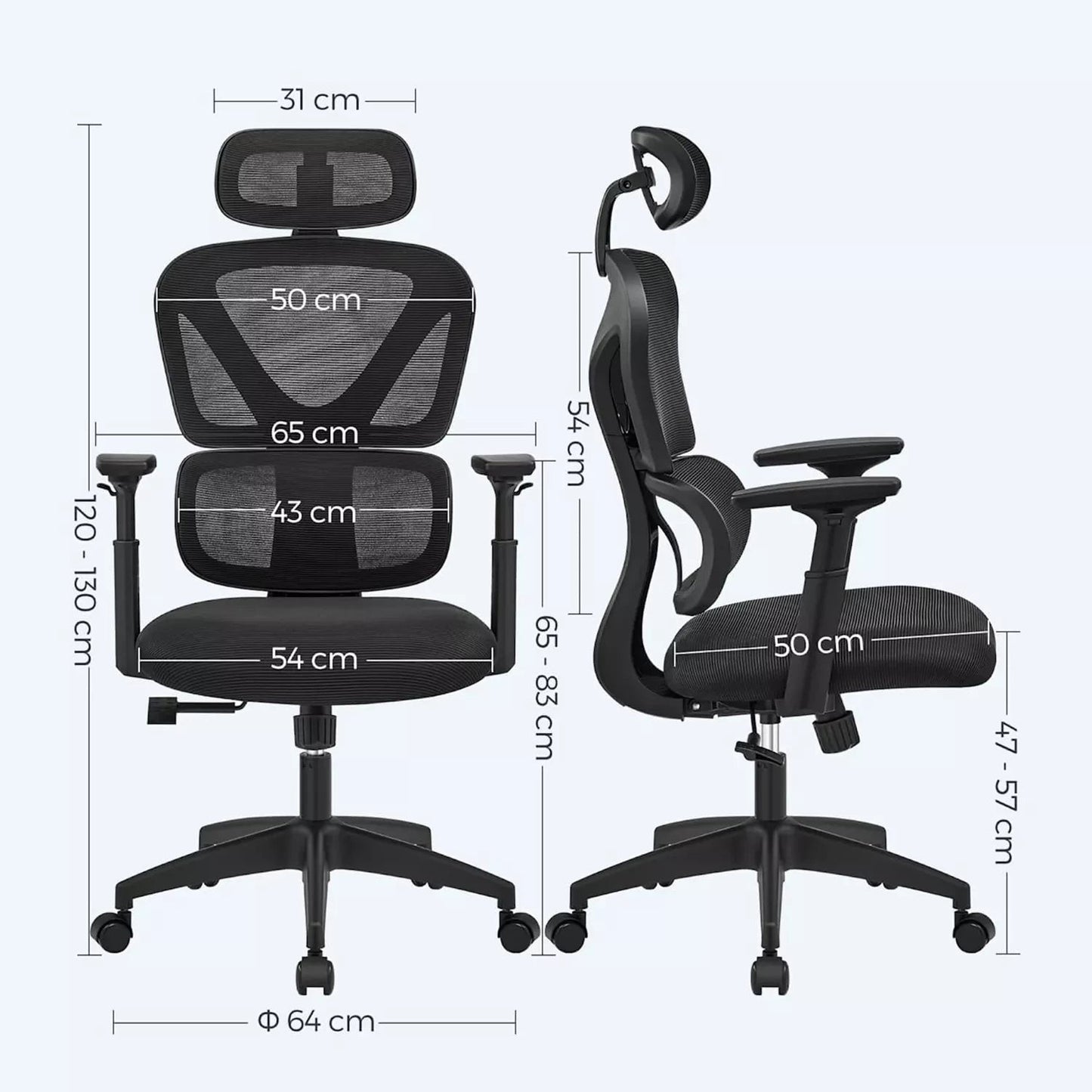 In And OutdoorMatch Ergonomische bureaustoel Frieda - Zwart - Stof - Stoel - Bureaustoel - In hoogte verstelbaar 47-57cm - 120KG - Voor volwassenen Bureaustoel