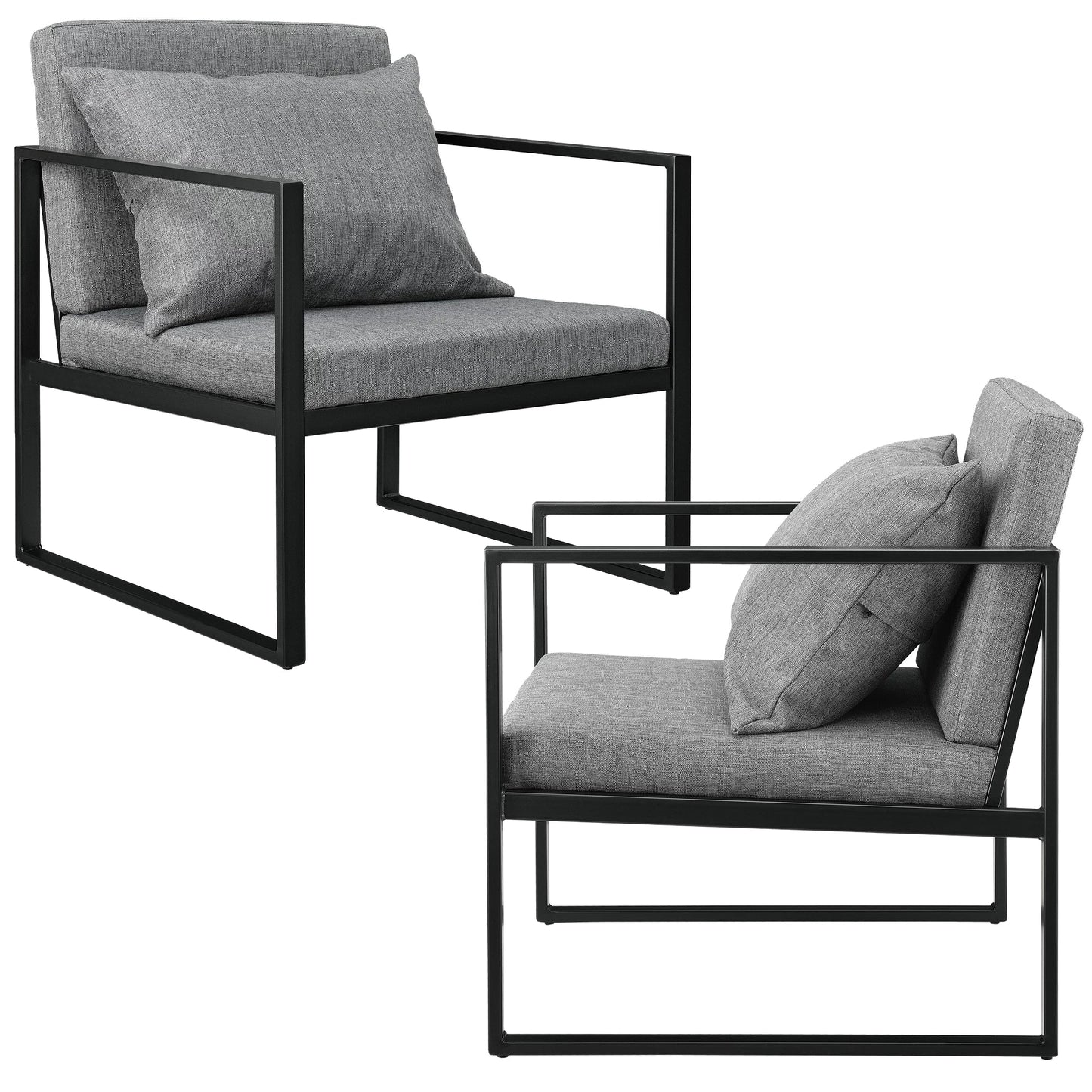 In And OutdoorMatch Fauteuil Alycia - Met Kussens - 70x60x60 cm - Set van 2 - Donkergrijs - Luxe Design Garden Chair