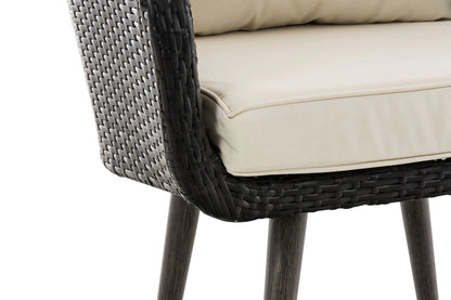 In And OutdoorMatch Fauteuil Joeri - Donkergrijs en Crèmewit - 40 cm - Weerbestendig - Polyrattan en aluminium - Scandinavische stijl - Hoogwaardige bekleding - Voor binnen en buiten Garden Chair