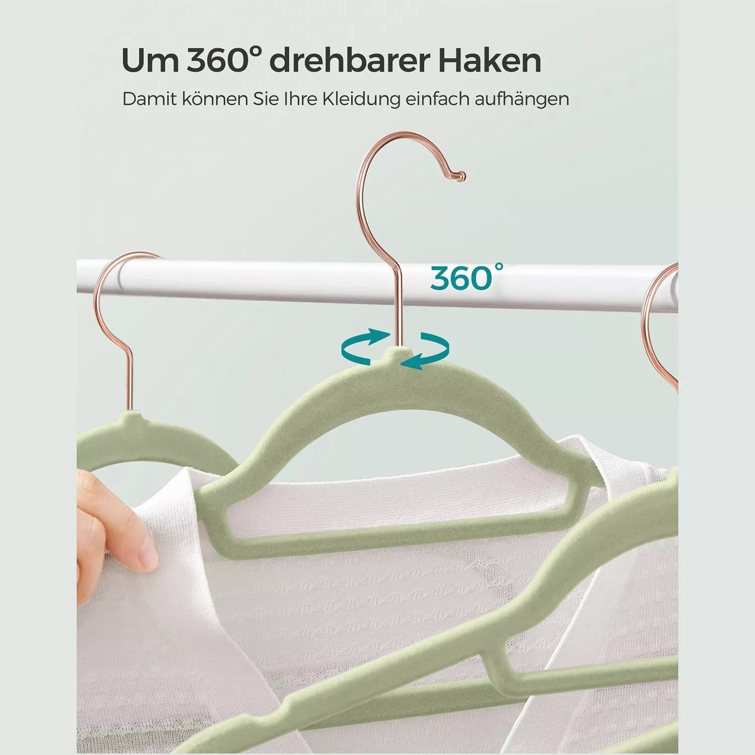 In And OutdoorMatch Fluwelen kleerhanger Suse - 50 stuks - Antislip kleerhanger - Roségouden draaibare haak - Dikte 0,6 cm - Ruimtebesparend - 45 cm lang - voor jas - overhemd - rok - broek - stropdas - groen kledinghanger