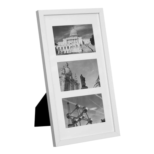 In And OutdoorMatch Fotolijst Lazaro - 3 fotos - fotocollage - wanddecoratie - hangend of staand - past 10x15 cm (4 x 6 inch) - foto&#39;s voor familiefoto&#39;s - selfie - MDF-glas - wit Foto lijstje