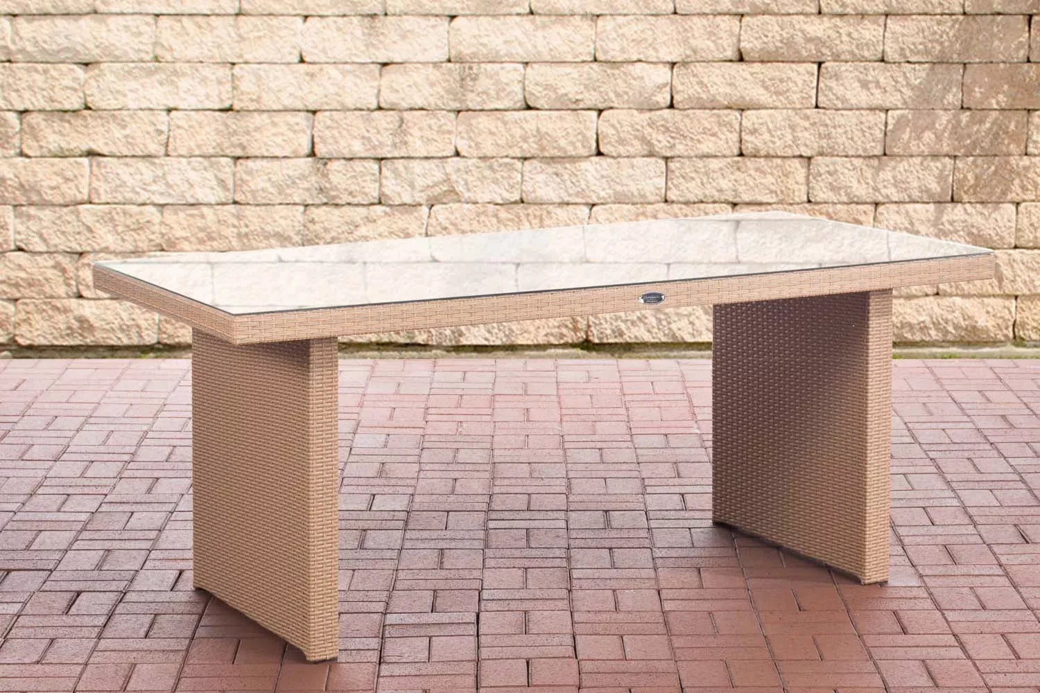 In And OutdoorMatch Glastafel Shania - Tuintafel rotan wicker - Eettafel - Buitentafel - Salontafel - Beige - 180cm Garden Table