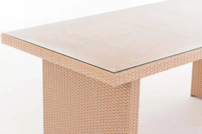 In And OutdoorMatch Glastafel Shania - Tuintafel rotan wicker - Eettafel - Buitentafel - Salontafel - Beige - 180cm Garden Table