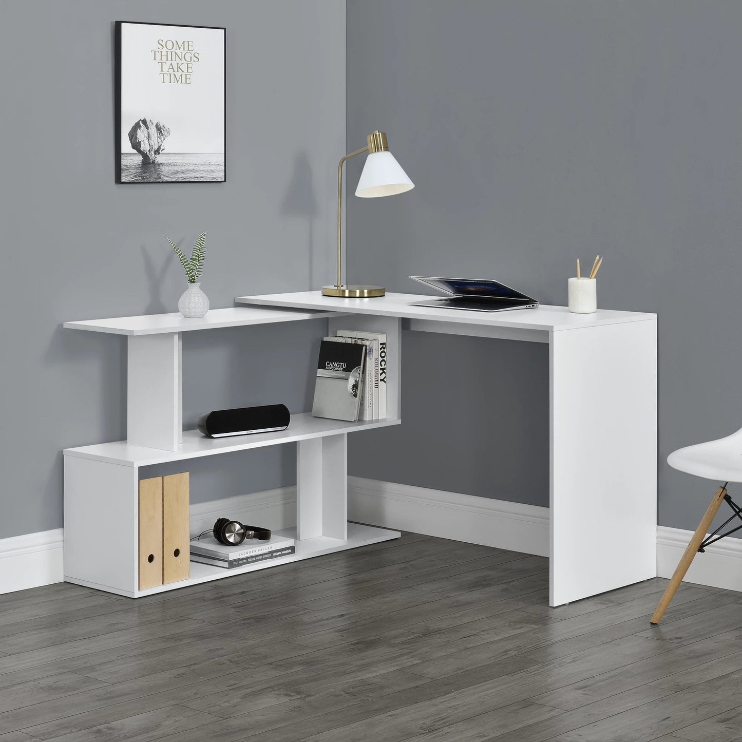 In And OutdoorMatch Hoekbureau Cristal - Met Open Kast - 120x50x76,5 cm - Wit - Spaanplaat - Modern Design Desk