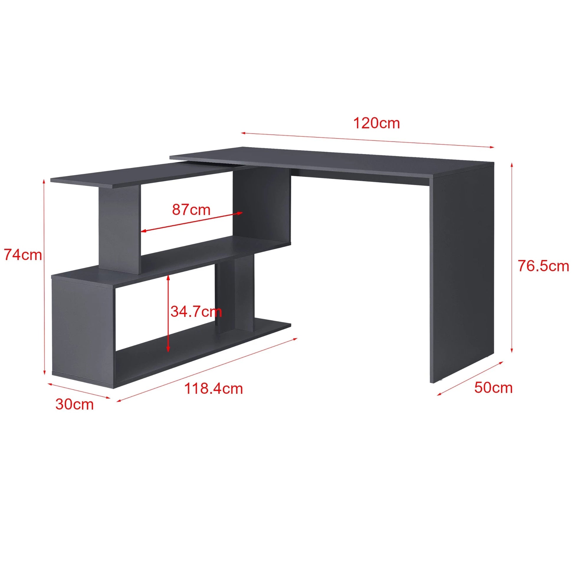 In And OutdoorMatch Hoekbureau Delaney - Met Open Kast - 120x50x76,5 cm - Donkergrijs - Spaanplaat - Modern Design Desk