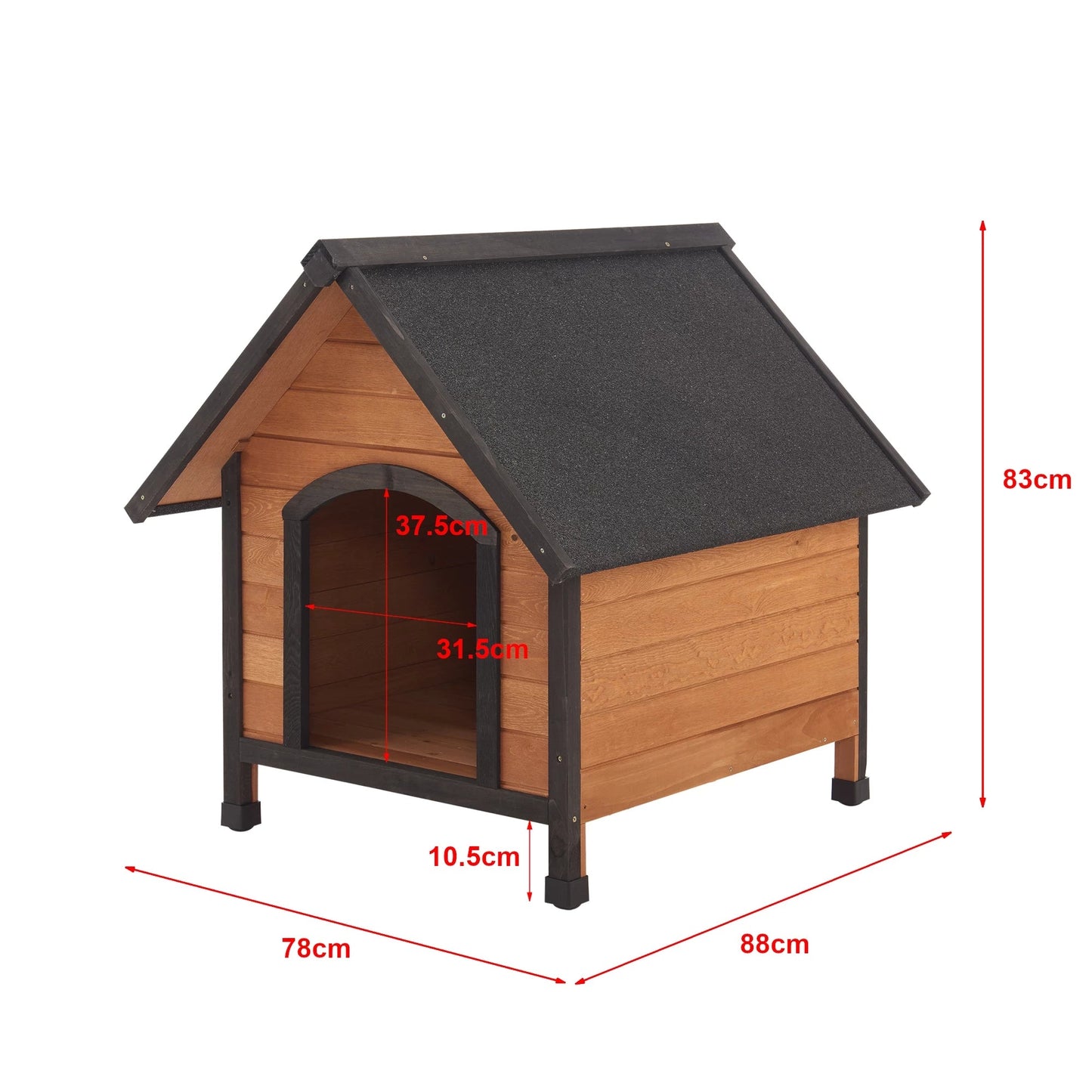 In And OutdoorMatch Hondenhok Rozella - 83x78x88 cm - Houtkleurig en Zwart - Grenen en Bitumen - Voor kleine dieren Dierenkooi