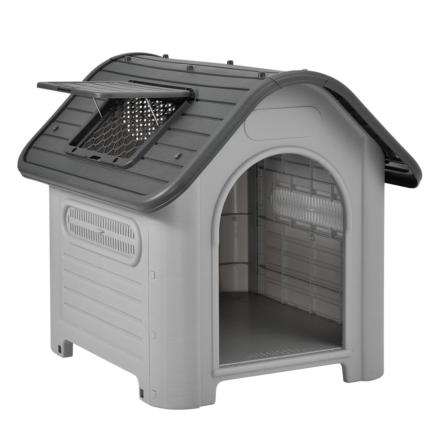 In And OutdoorMatch Hondenkennel Nico - Kattenhuis - Hondenhok - PVC - 87x72x755 cm - Grijs en zwart Honden Bench