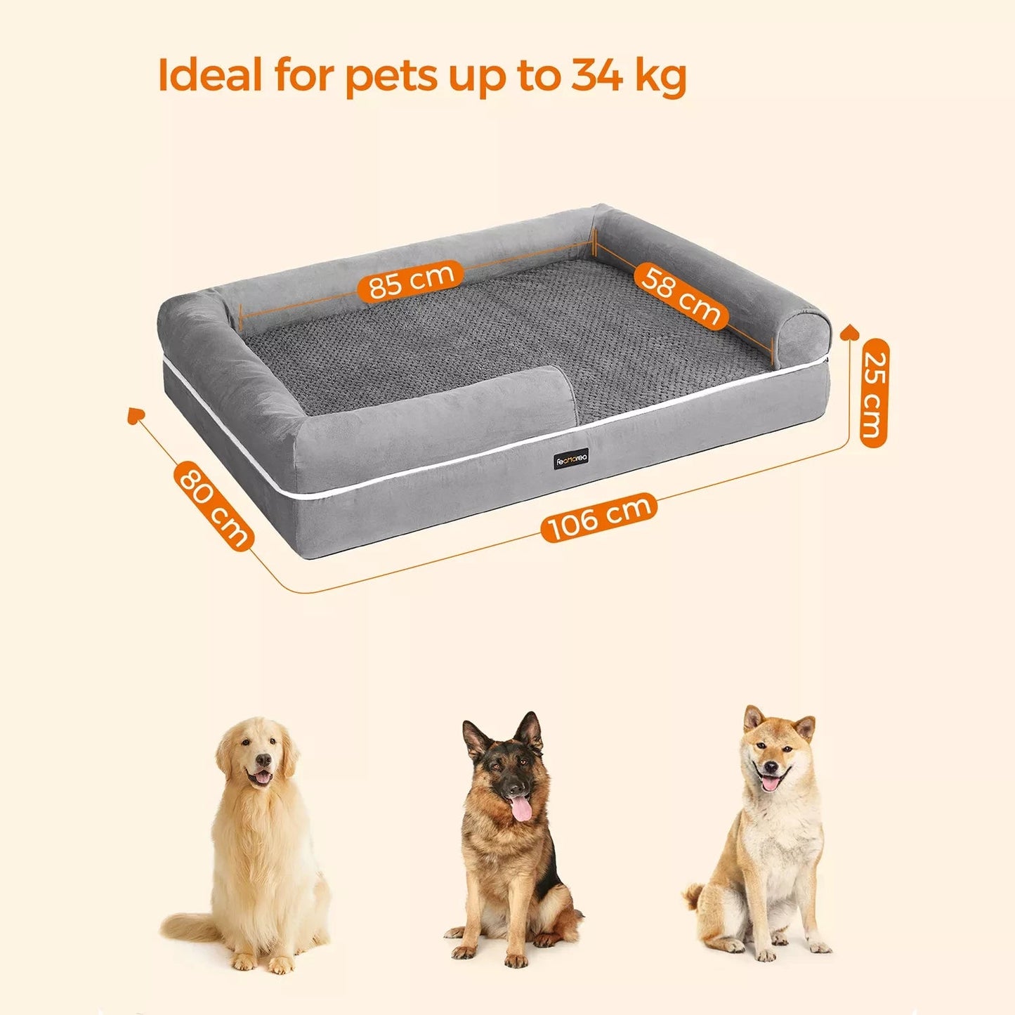 In And OutdoorMatch Hondenkussen Leatha - Lichtgrijs - Hondenmand 106x80x25cm - Soft - Orthopedisch Hondenkussens kiezen Honden bed