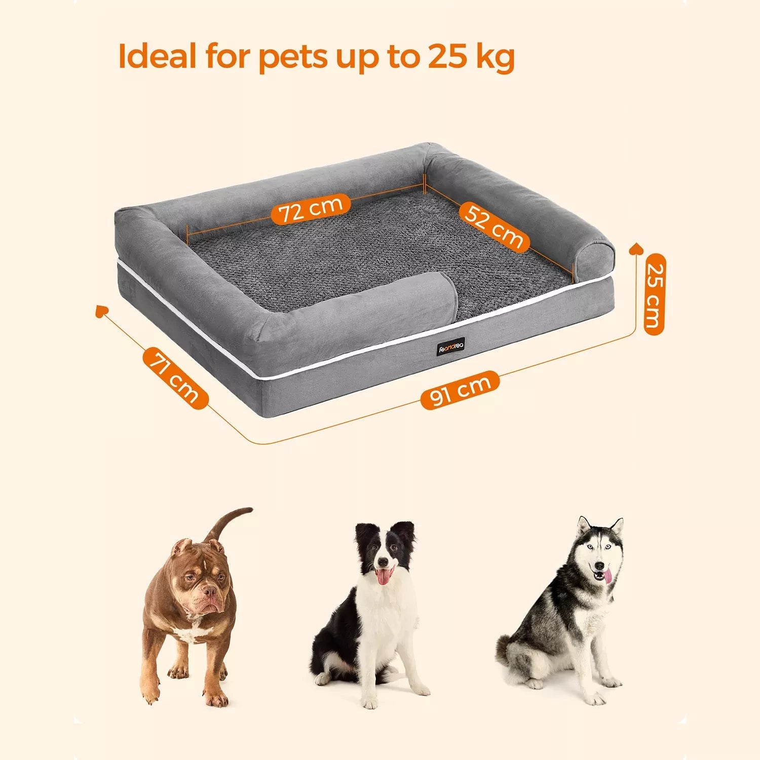 In And OutdoorMatch Hondenkussen XL Herminia - Lichtgrijs - Hondenmand 91x71x25cm - Zacht - Orthopedische Hondenkussens Honden bed