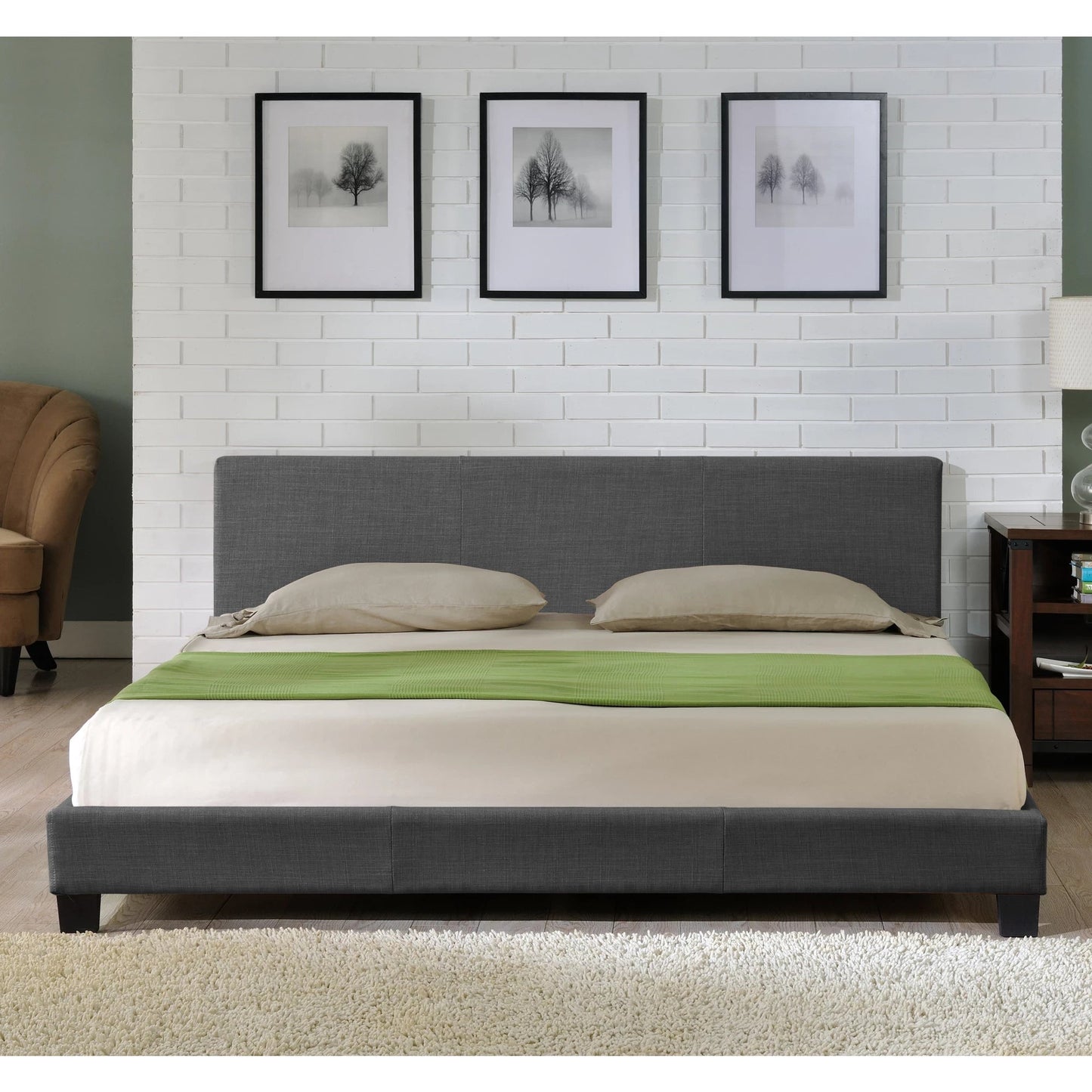 In And OutdoorMatch Houten Bed Emmanuel - Stof - Met Bedbodem - 180x200 cm - Donkergrijs - Modern Design bed twee personen