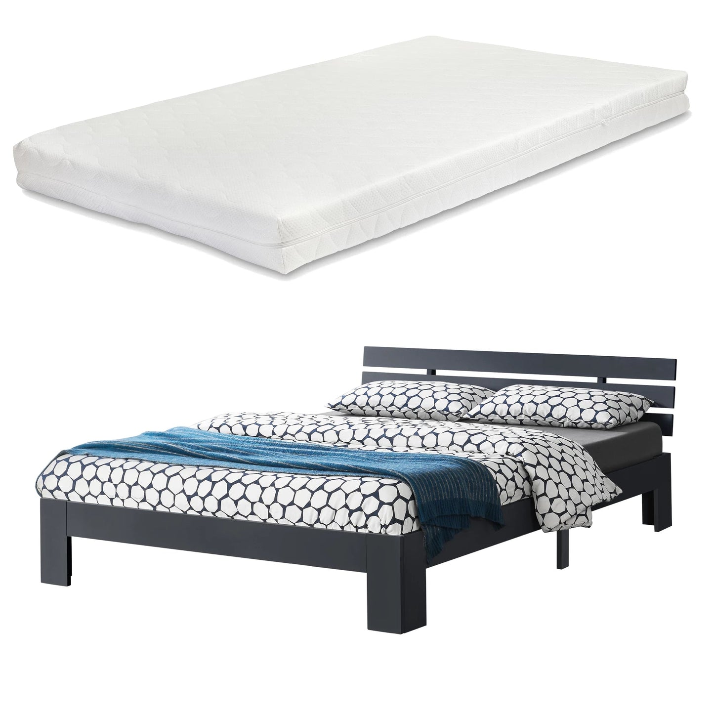 In And OutdoorMatch Houten Bed Hubert - Grenen - Met Matras - 140x200 cm - Donkergrijs - Slijtvast - Made in the EU bed twee personen