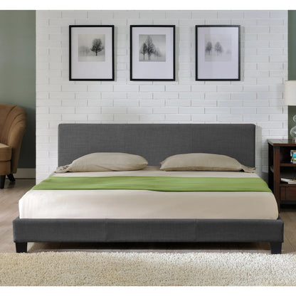 In And OutdoorMatch Houten Bed Maryam - Stof - Met Bedbodem - 140x200 cm - Donkergrijs - Modern Design Eén persoon slapen