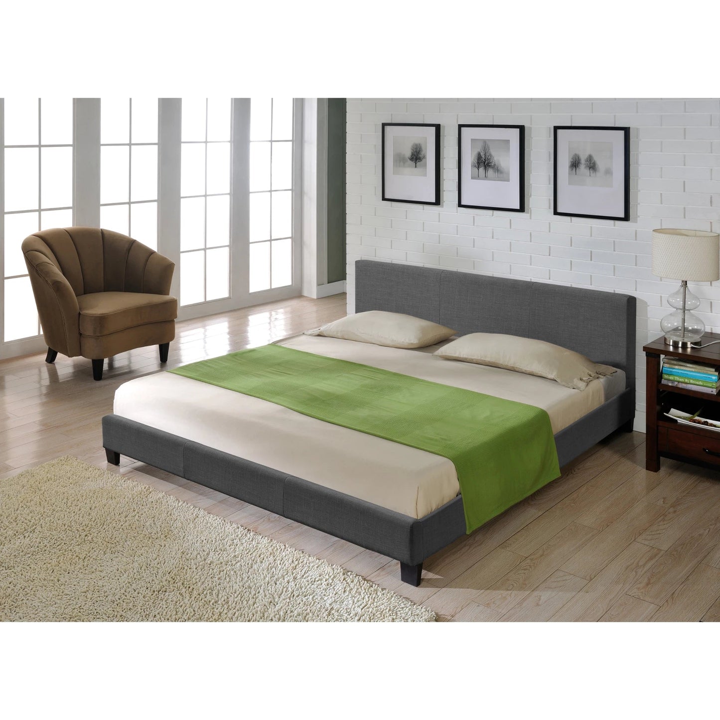 In And OutdoorMatch Houten Bed Maryam - Stof - Met Bedbodem - 140x200 cm - Donkergrijs - Modern Design Eén persoon slapen