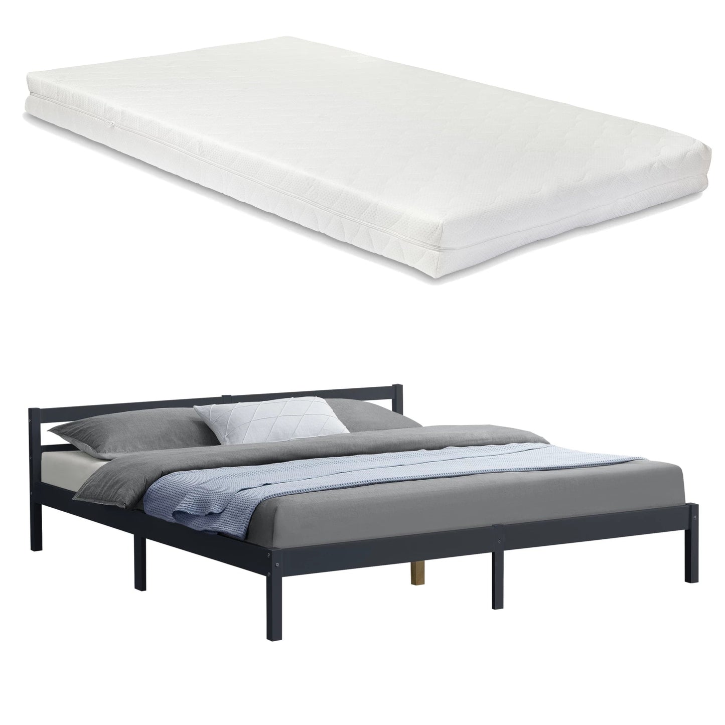 In And OutdoorMatch Houten Bed Nicolas - Grenen - Met Matras - 180x200 cm - Donkergrijs - Slijtvast - Made in the EU bed twee personen