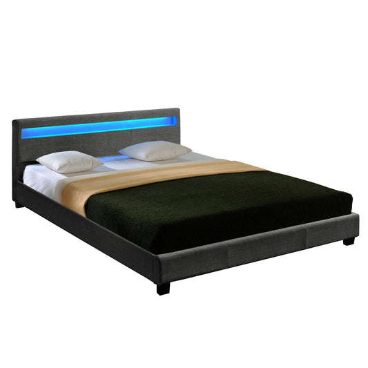 In And OutdoorMatch Houten Bed Skylar - Stof - LED verlichting Bedbodem - 180x200 - Donkergrijs - Modern Design bed twee personen