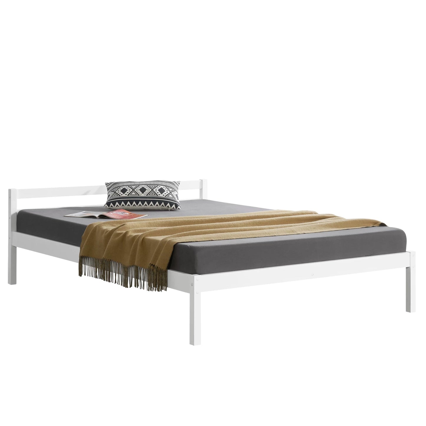 In And OutdoorMatch Houten bed Rickey - Massief grenen en multiplex - 180x200 cm - Wit - Klassiek design bed twee personen