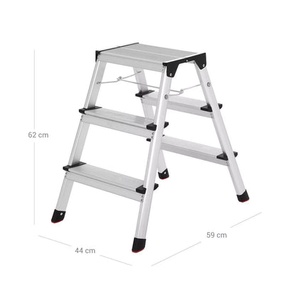 In And OutdoorMatch Huishoudtrap Maria - Keukentrap - Keukentrap - Kruk - 3 Treden - 3 Posities - Aluminium - Zilver - 44x62x59cm Ladder