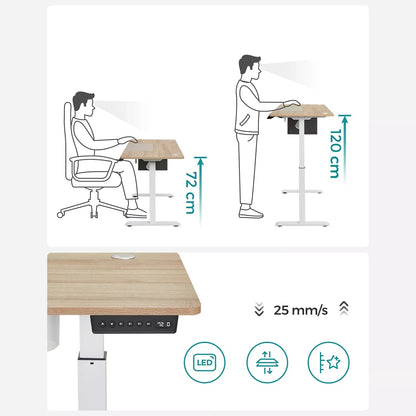 In And OutdoorMatch In Hoogte Verstelbaar Bureau Darren - Elektrisch - Traploos Verstelbaar - Gedeeld Werkblad - 4 Opberghoogtes - Stoffen Tas - 120x60x(72-120)cm - Gemaakt van Staal - Beige/Wit Desk