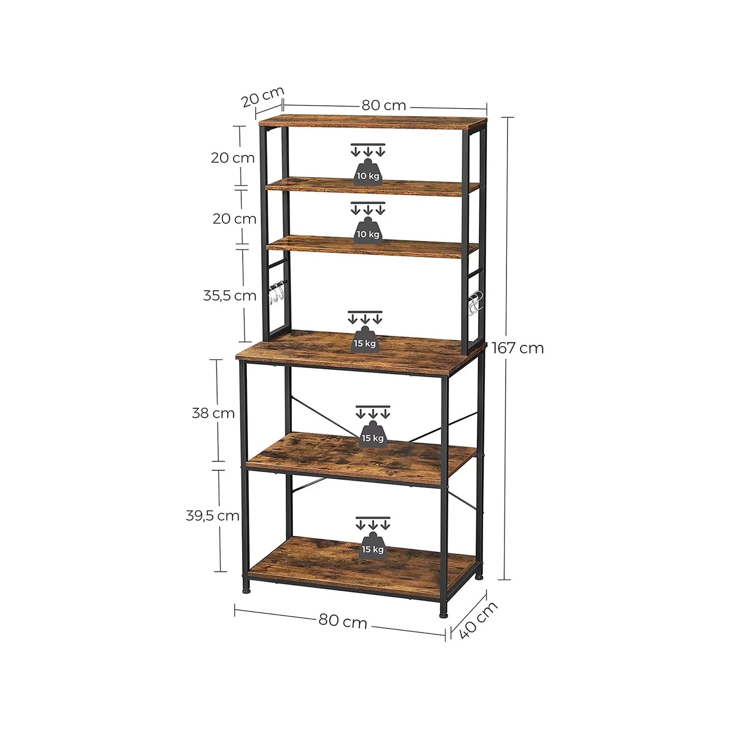 In And OutdoorMatch Industriële kast Koloni - Stellingkast - Boekenkast - Opbergrek - Kasten - Metaal - Bruin/zwart - 80x40x167cm Kast