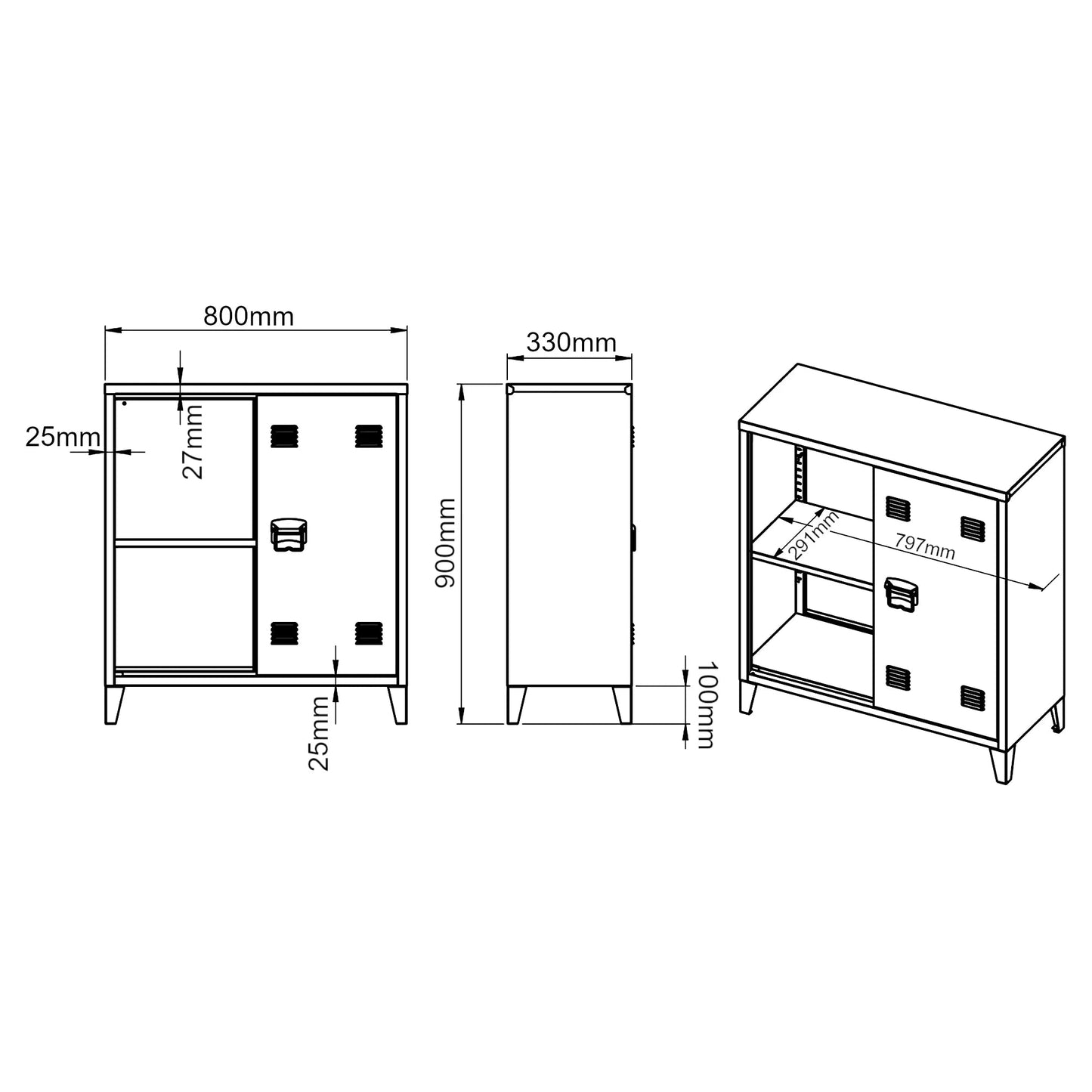 In And OutdoorMatch Kantoorkast Rusty - Metaal - 90x80x33 cm - Zwart - Stijlvol design Kast