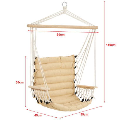 In And OutdoorMatch Katoenen Hangstoel Wolfe - Max 100 kg - Beige - Stof en Massief Hout - Modern Design Hangmat