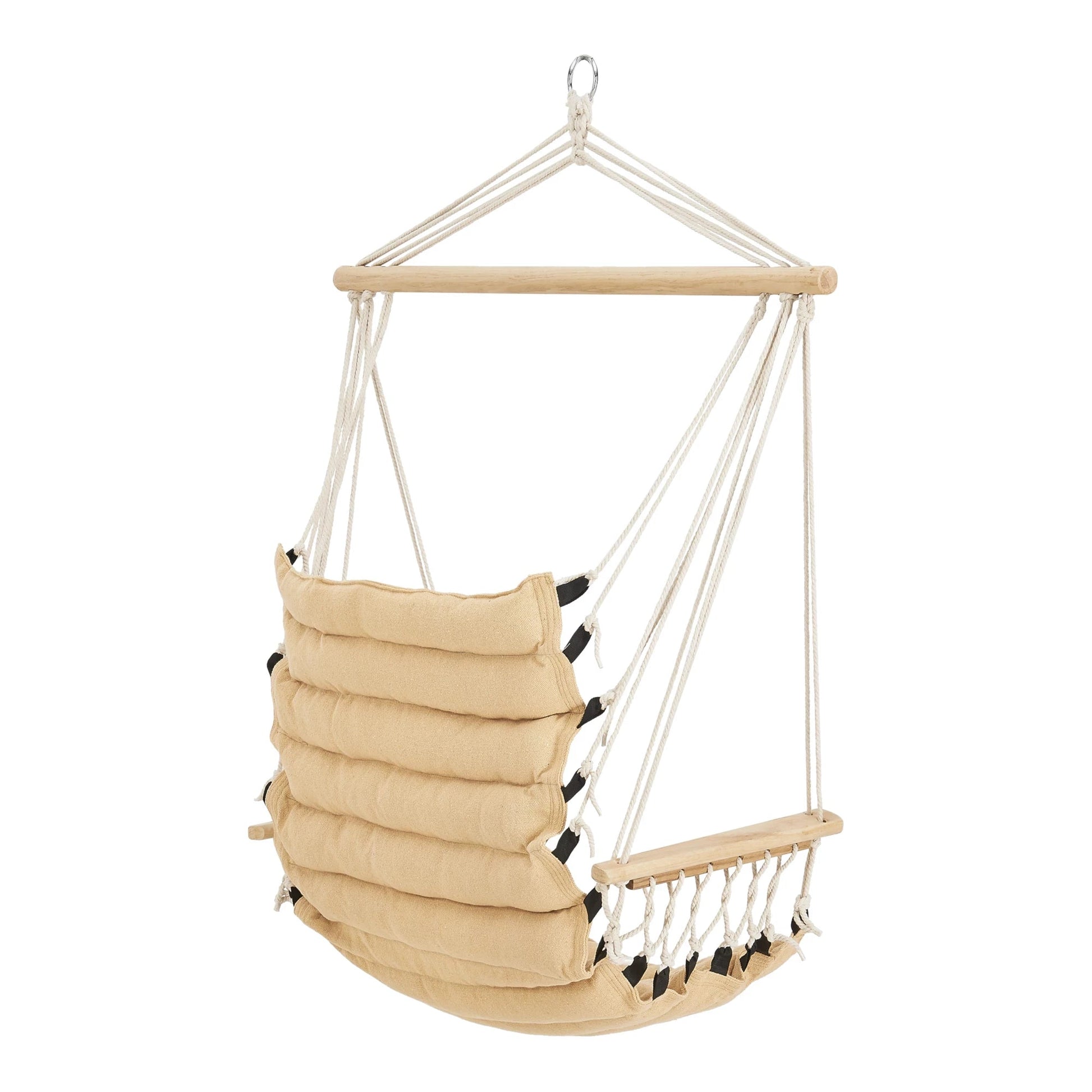 In And OutdoorMatch Katoenen Hangstoel Wolfe - Max 100 kg - Beige - Stof en Massief Hout - Modern Design Hangmat